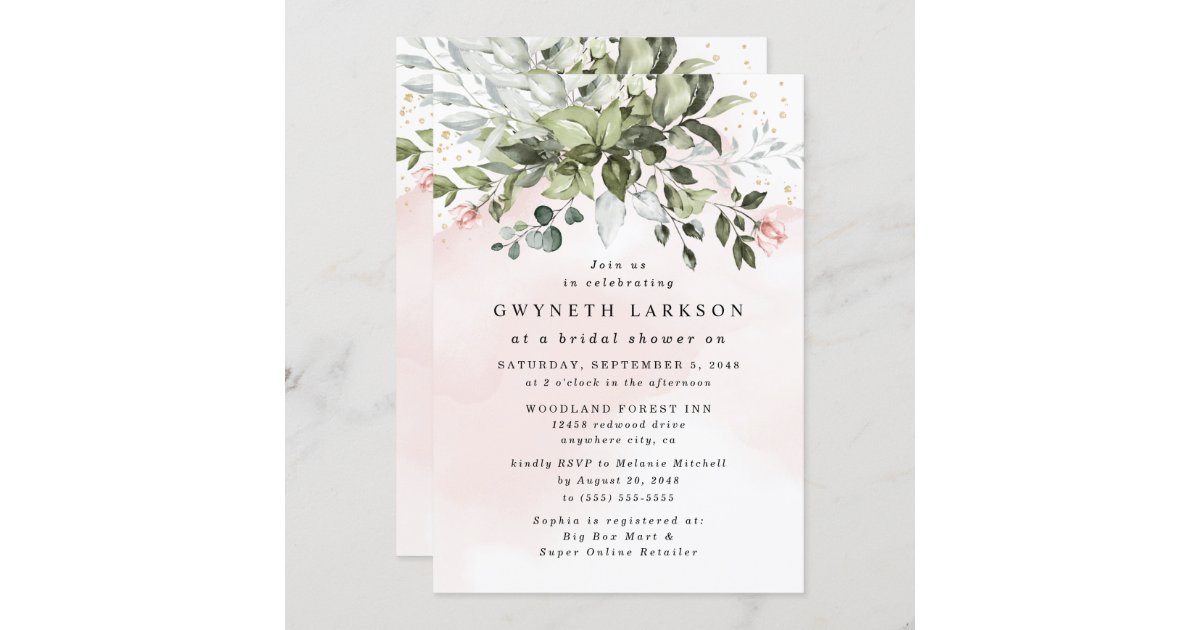 Olive branch garland wedding bridal shower invitation