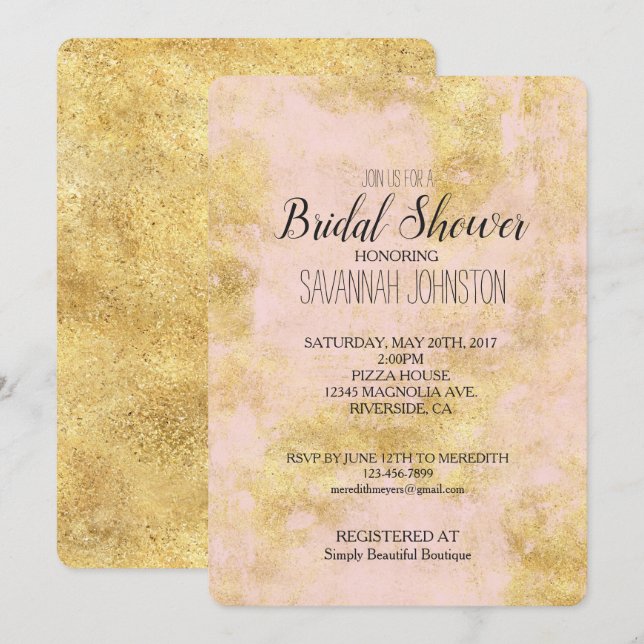 Blush Pink Gold Grunge Invitation (Front/Back)
