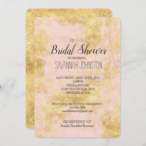 Blush Pink Gold Grunge Invitation