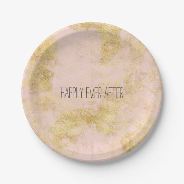 Blush Pink Gold Grunge Paper Plates (Front)