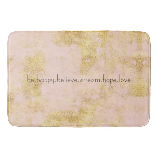 Blush Pink Gold Grunge Personalized Bathroom Mat (Front)