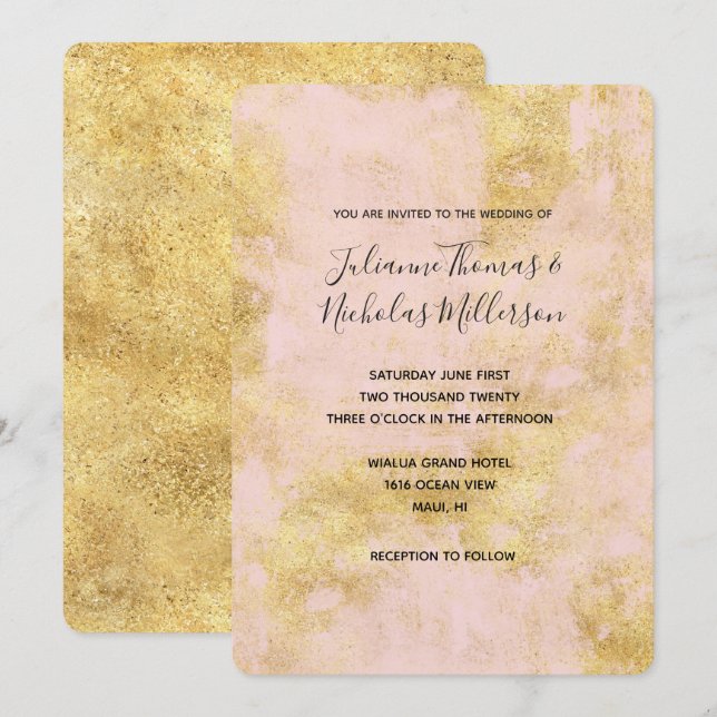 Blush Pink Gold Grunge Wedding Invites (Front/Back)