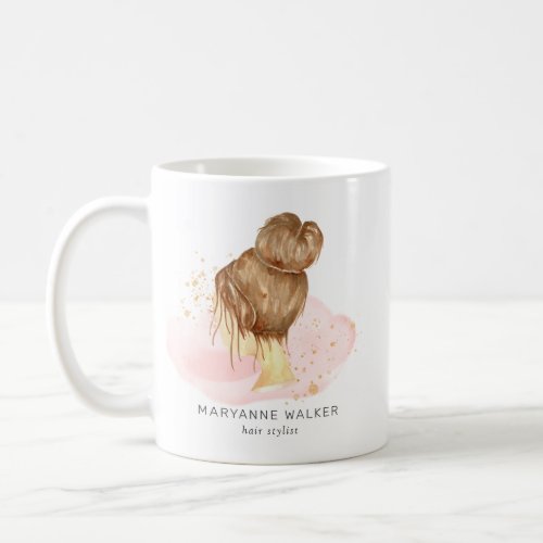blush pink gold hair updo salon monogram coffee mug