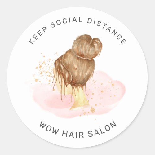 blush pink gold hair updo salon social distancing classic round sticker