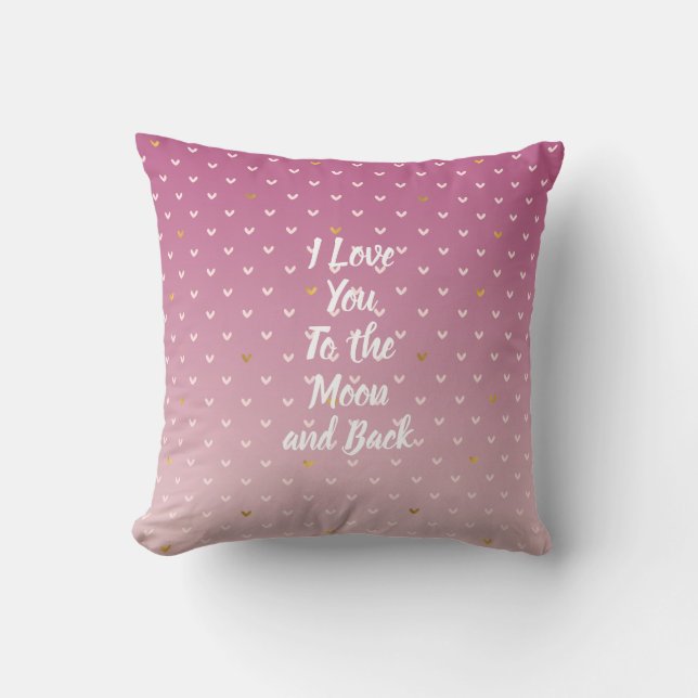 Blush Pink Gold Hearts Ombre Throw Pillow (Front)