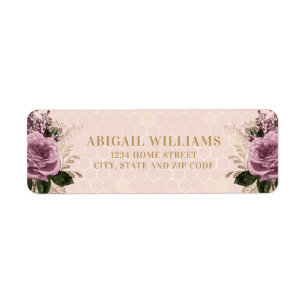 Blush Pink Gold Honeycomb Roses Return Address Label
