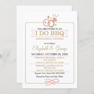 blush pink gold I DO BBQ rehearsal dinner Invitation