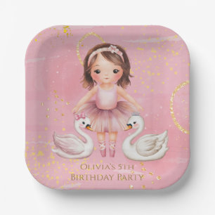 Blush Pink Gold Ink Ballerina 00th Birthday Party Paper Plates