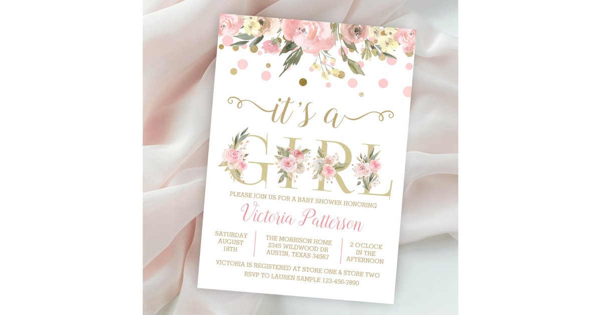Blush Pink Gold Its A Girl Baby Shower Invitation | Zazzle
