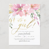 Blush Pink & Gold It's A Girl Floral Baby Shower Invitation Postcard (Front)