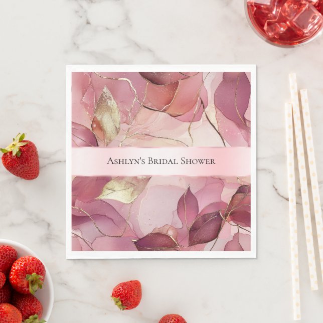 Blush Pink Gold Leaves Bridal Shower Napkins (Insitu)
