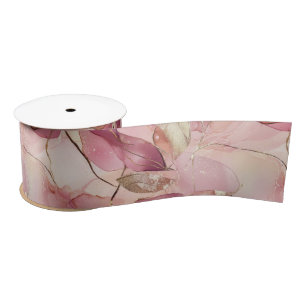 Blush Pink Gold Leaves Bridal Shower Satin Ribbon