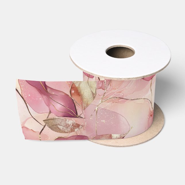 Blush Pink Gold Leaves Bridal Shower Satin Ribbon (Spool)