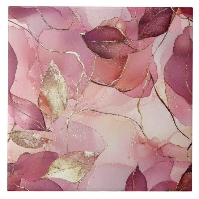 Blush Pink Gold Leaves   Ceramic Tile (Front)