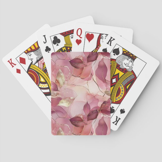 Blush Pink Gold Leaves  Poker Cards (Back)
