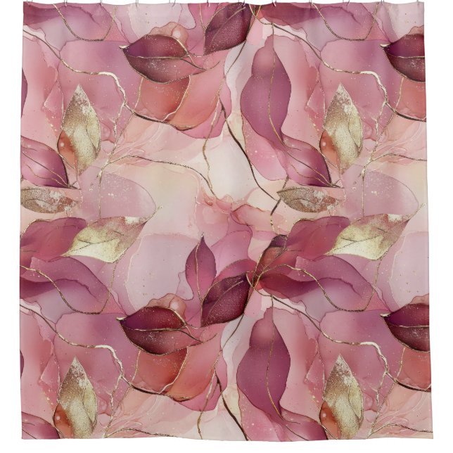 Blush Pink Gold Leaves  Shower Curtain (Front)
