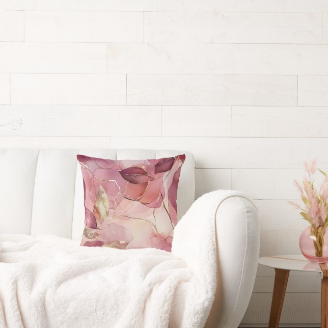 Blush Pink Gold Leaves   Throw Pillow (Couch)