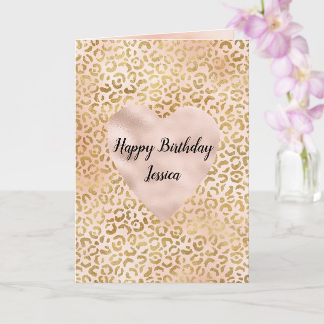 Blush Pink Gold Leopard Heart   Card (Orchid)