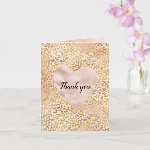 Blush Pink Gold Leopard Heart Thank you       Card