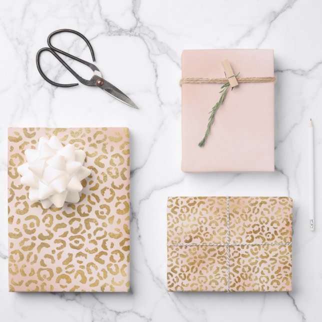 Blush Pink Gold Leopard Print    Wrapping Paper Sheets (Front)