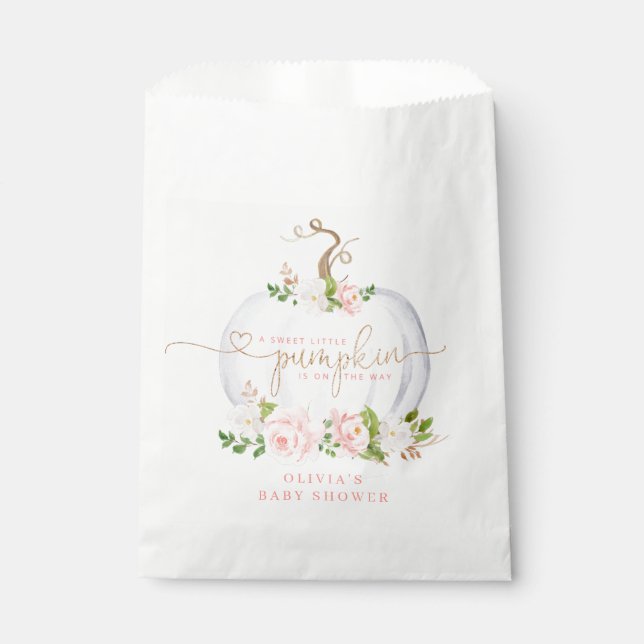 Blush pink gold little pumpkin favor bag (Front)