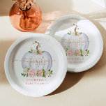 Blush pink gold little pumpkin paper plates<br><div class="desc">Blush pink gold little pumpkin Paper Plate. "A sweet little pumpkin in on the way" baby shower party decoration."
Matching items available.</div>