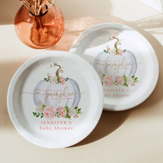 Blush pink gold little pumpkin paper plates (Creator Uploaded)