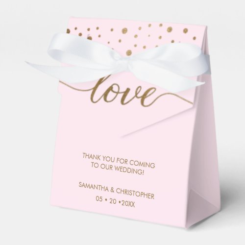 Blush Pink Gold Love Script Personalized Wedding F Favor Boxes