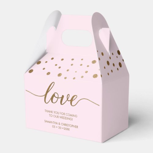 Blush Pink Gold Love Script Personalized Wedding Favor Boxes