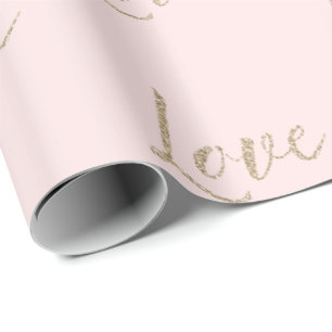Blush Pink Gold Luxe Glitter Love Wrapping Paper