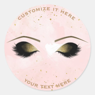 Blush Pink Gold Makeup Eyelashes Beauty Party Classic Round Sticker