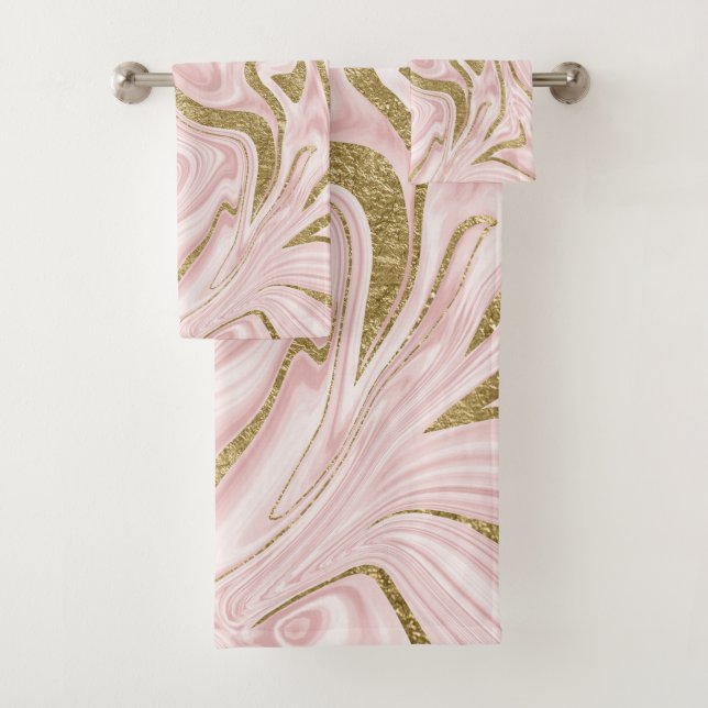 Blush Pink Gold Marble #1 Bath Towel Set (Insitu)