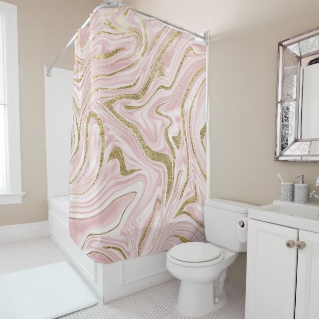 Blush Pink Gold Marble #1 Shower Curtain (In Situ)