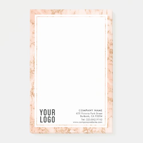 Blush Pink Gold Marble Company Logo Branded Post_it Notes