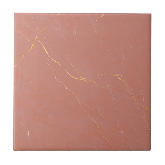 Blush Pink Gold Marble Pattern Ceramic Tile (Front)
