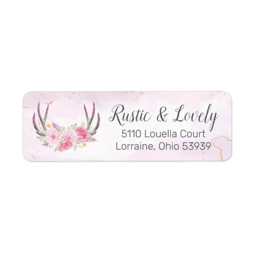 Blush Pink Gold Marble Rustic Floral Antlers Chic Label