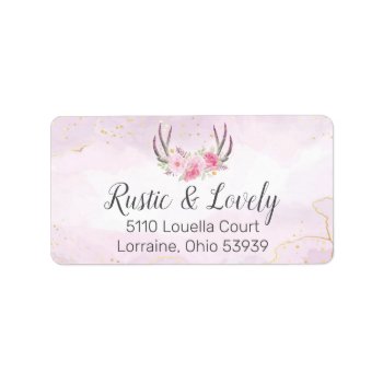 Blush Pink Gold Marble Rustic Floral Antlers Chic Label by CyanSkyDesign at Zazzle