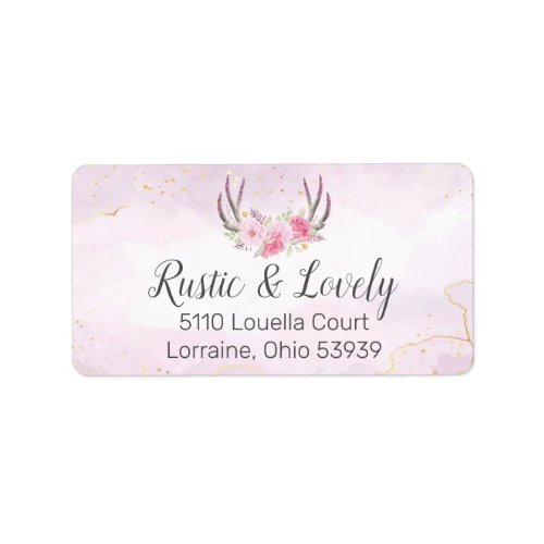 Blush Pink Gold Marble Rustic Floral Antlers Chic Label