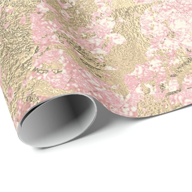 Blush Pink Gold Marble Shiny Metallic Glass Stroke Wrapping Paper (Roll Corner)