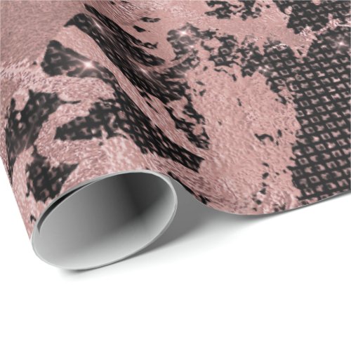 Blush Pink Gold Marble Sparkly Glam Urban Black Wrapping Paper