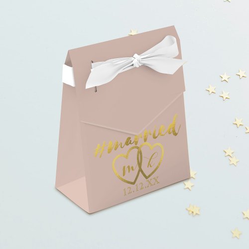 Blush Pink Gold Married Hearts Wedding Favor Boxes