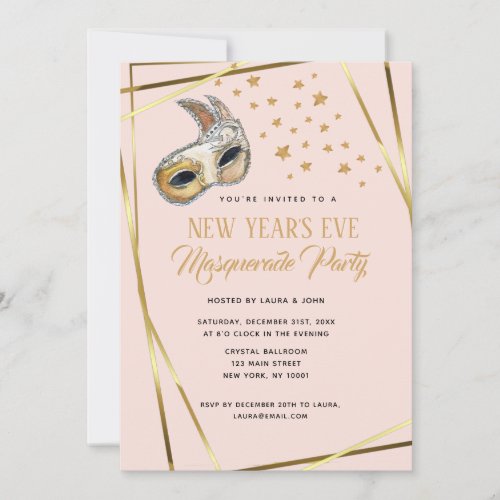 Blush Pink  gold Masquerade New Years party Announcement