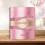 Blush pink gold metal agate marble name 2024 planner<br><div class="desc">Blush pink and faux gold metal and agate,  marble stone print as background.  Personalize and add your name. The name is written with a modern hand lettered style script.</div>