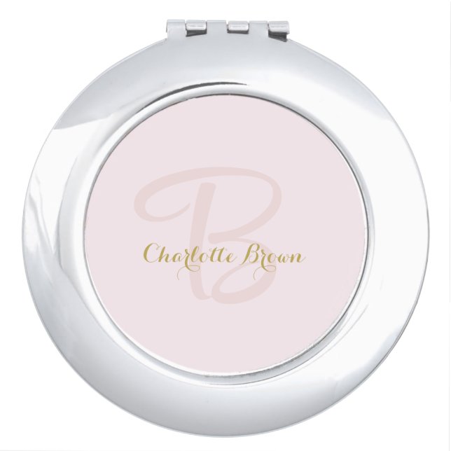 Blush Pink Gold Minimalist Monogram Compact Mirror (Front)