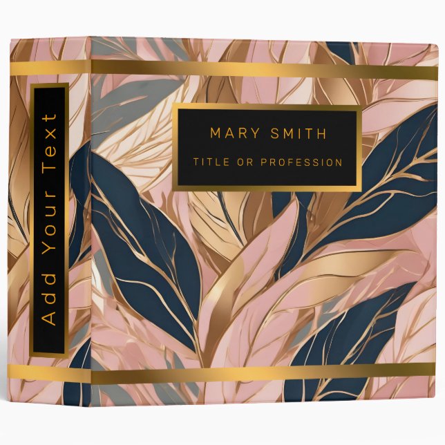 Blush Pink Gold Modern Boho Leaves Collection 3 Ring Binder (Front/Spine)