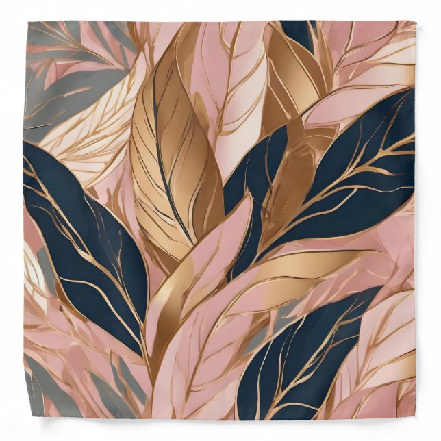 Blush Pink Gold Modern Boho Leaves Collection Bandana (Front)