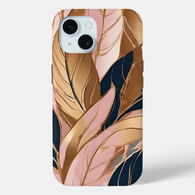 Blush Pink Gold Modern Boho Leaves Collection Case-Mate iPhone Case (Back)