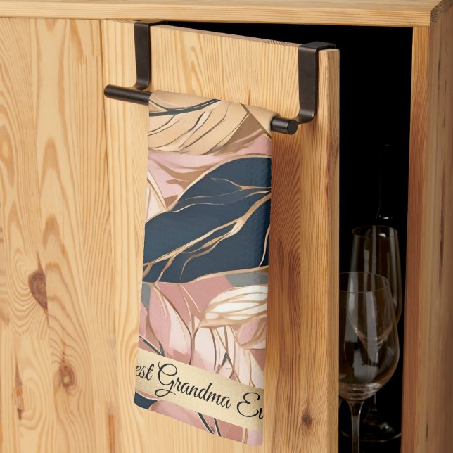Blush Pink Gold Modern Boho Leaves Collection Kitchen Towel (Thirds Fold)