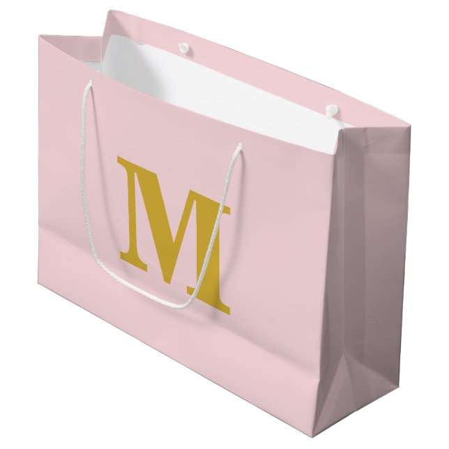 Blush Pink & Gold Modern Letter Monogram Large Gift Bag (Front Angled)