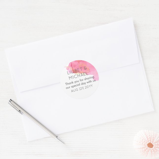 Blush Pink Gold Modern Wedding Favor Envelope Classic Round Sticker (Envelope)